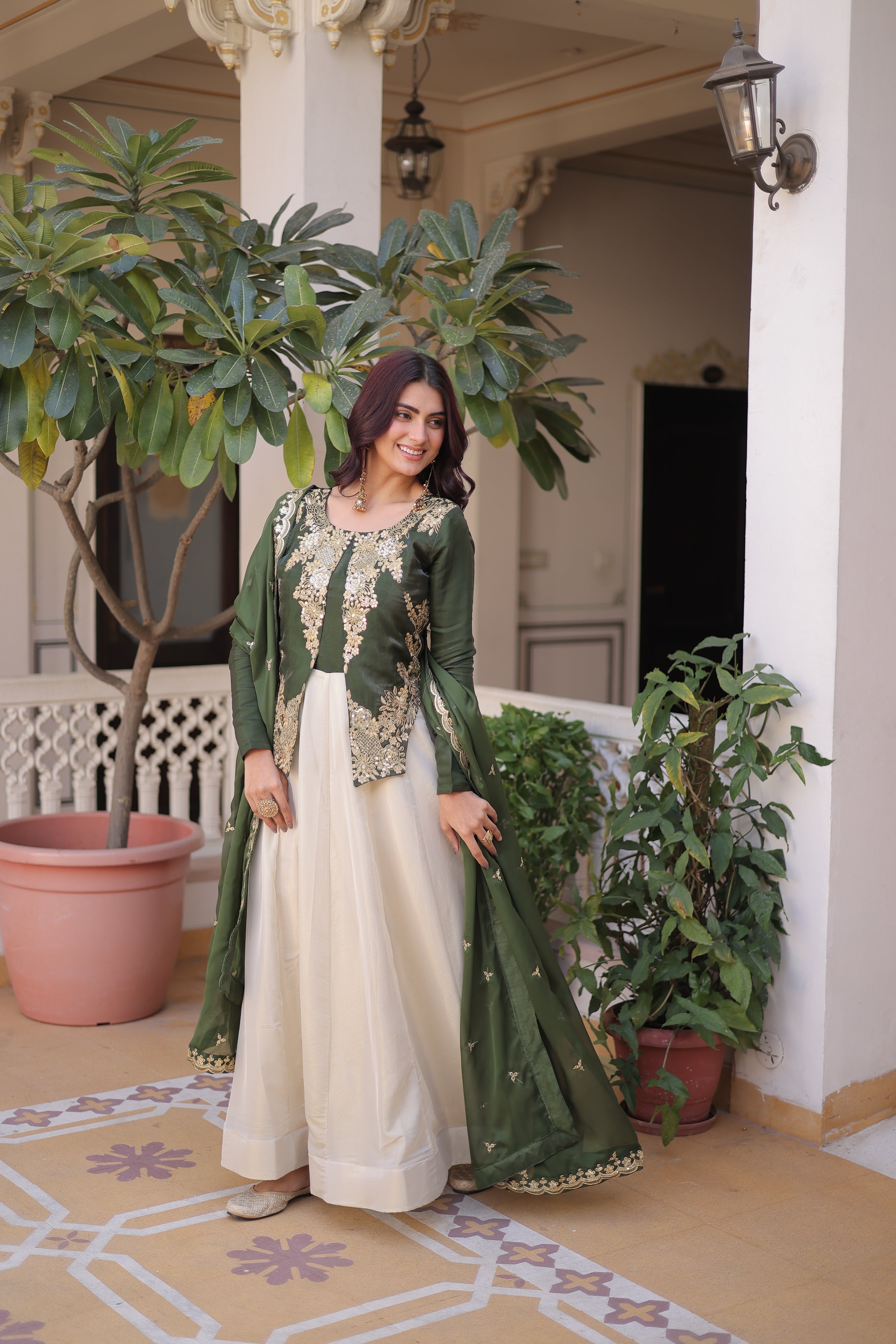 Shriyanshi Green Rich Sequins Embroidered Work Gown with Dupatta Set –  Trinari