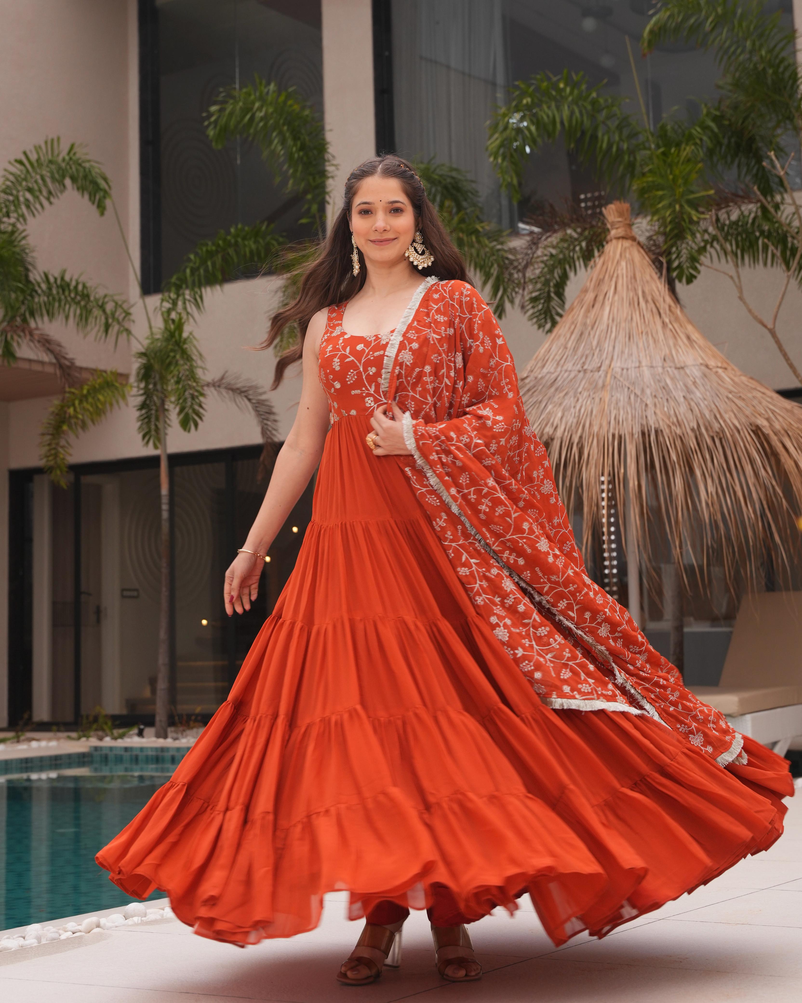 anarkali dress orange colour Orange Anarkali Dress Online: Latest Designs of Orange Anarkali Dresses Shopping