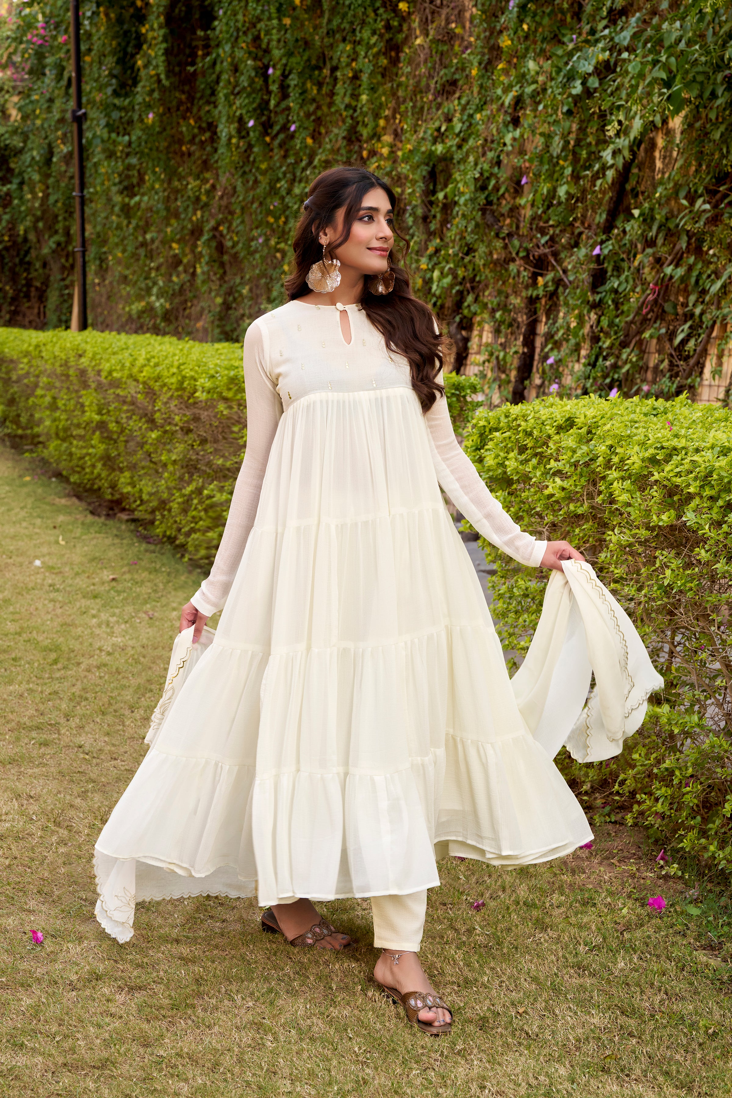 Nalini White Color Marbel Foil Work Anarkali Suit Set with Dupatta L Nalini White Color Marbel Foil Work Anarkali Suit Set with Dupatta L