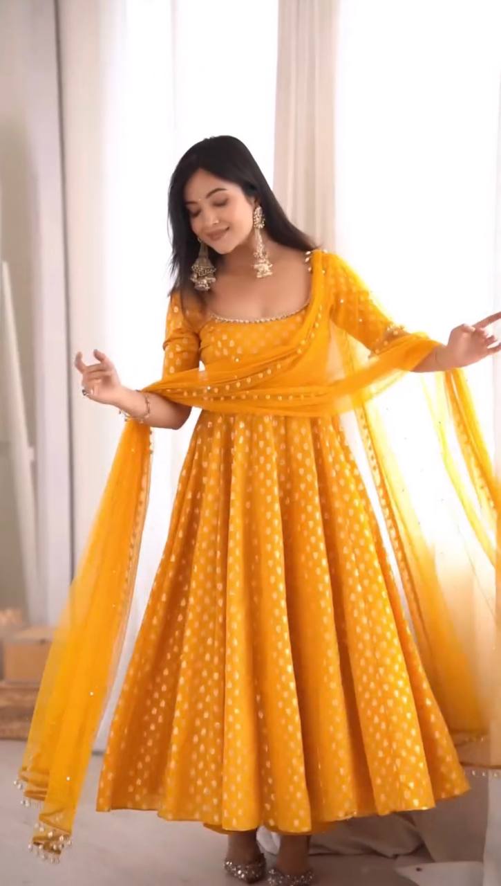 golden colour anarkali dress Mustard Yellow Bandhani-Inspired Printed Gown with Embellishe – Trinari Best regards Size:10D Burgundy Bridesmaid Dress,Mermaid Bridesmaid style_group:Rowan Satin Dress