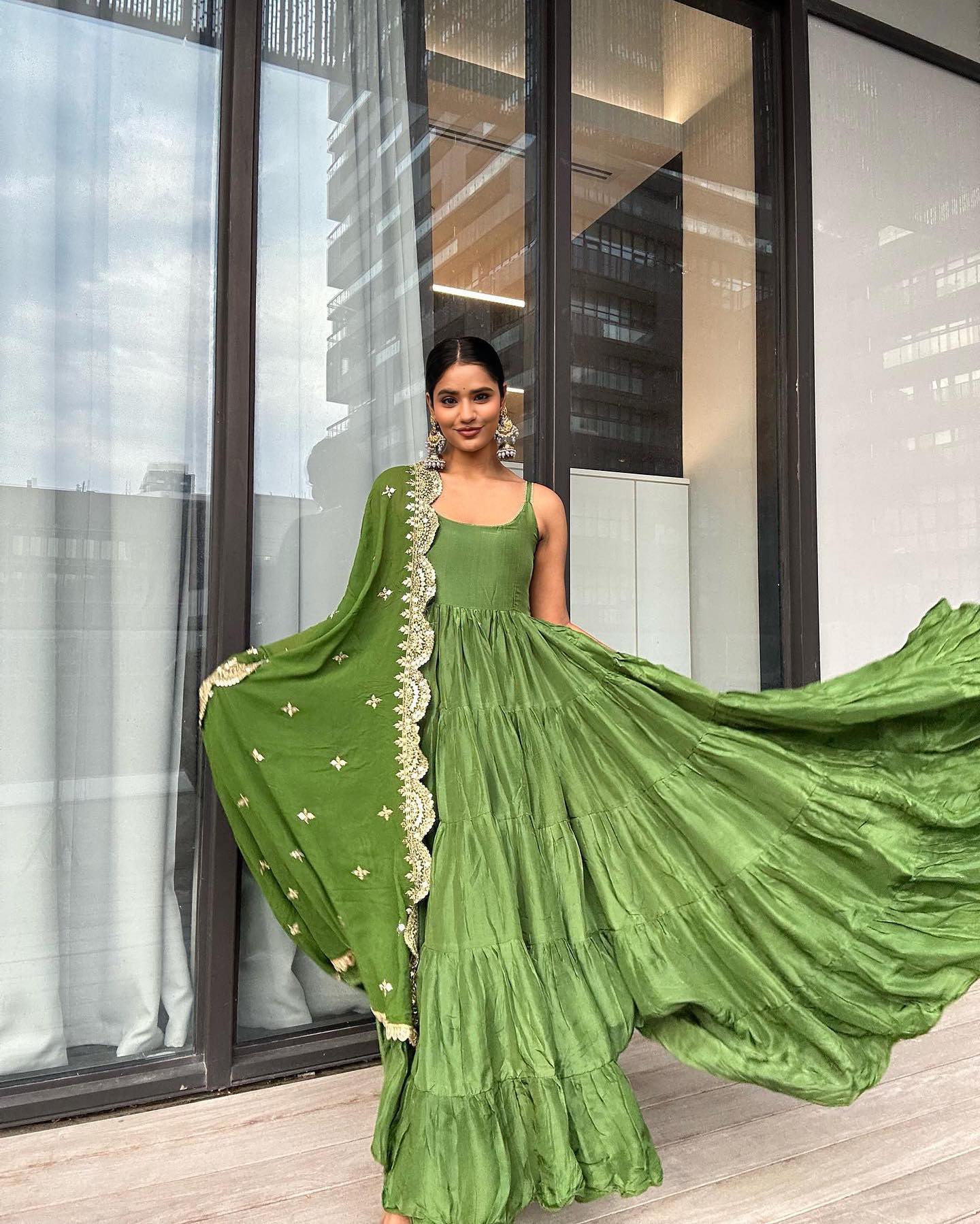 Emerald Elegance Green Anarkali Gown Trinari Emerald Elegance Green Anarkali Gown Trinari