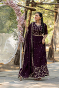 Wine Color Shimmer Vichitra Embroidered Gown with Dupatta
