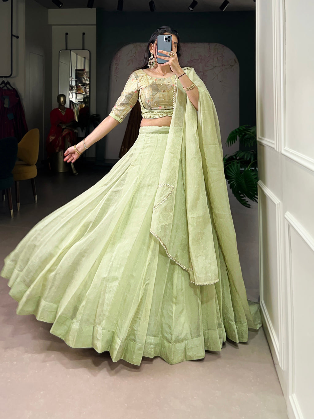 Yuvika Green Color Allen Crush Sequins and Beads Work Lehenga Choli