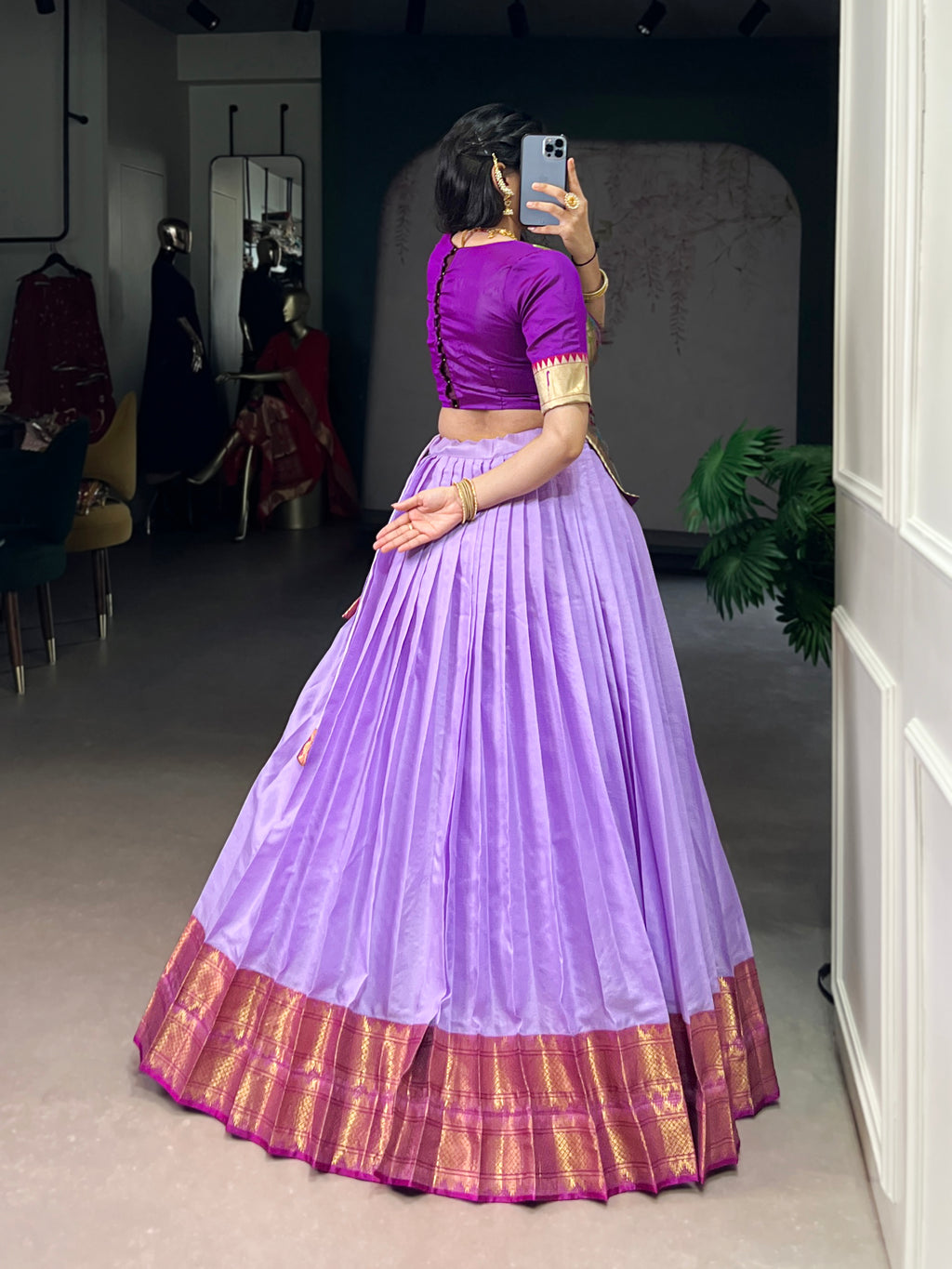 Vini Lavender Color Cotton Silk Zari Weaving Co-ord Set Lehenga