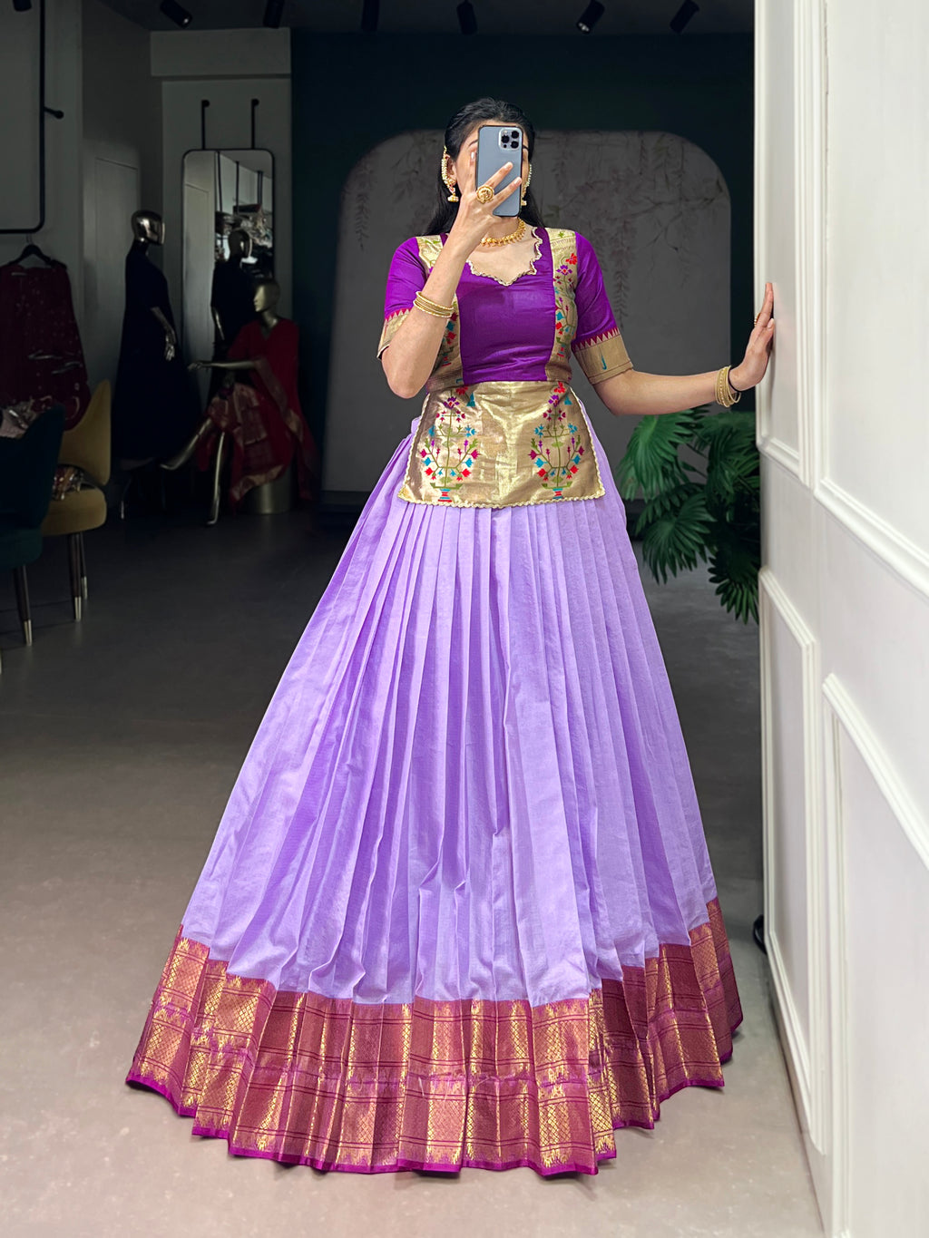 Vini Lavender Color Cotton Silk Zari Weaving Co-ord Set Lehenga