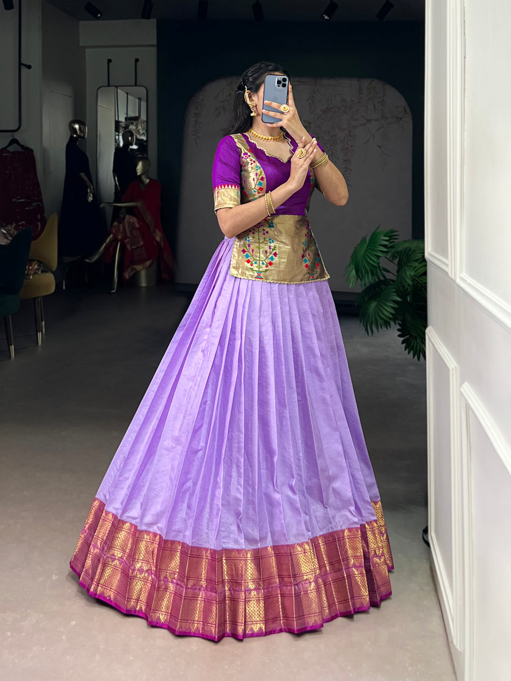 Vini Lavender Color Cotton Silk Zari Weaving Co-ord Set Lehenga