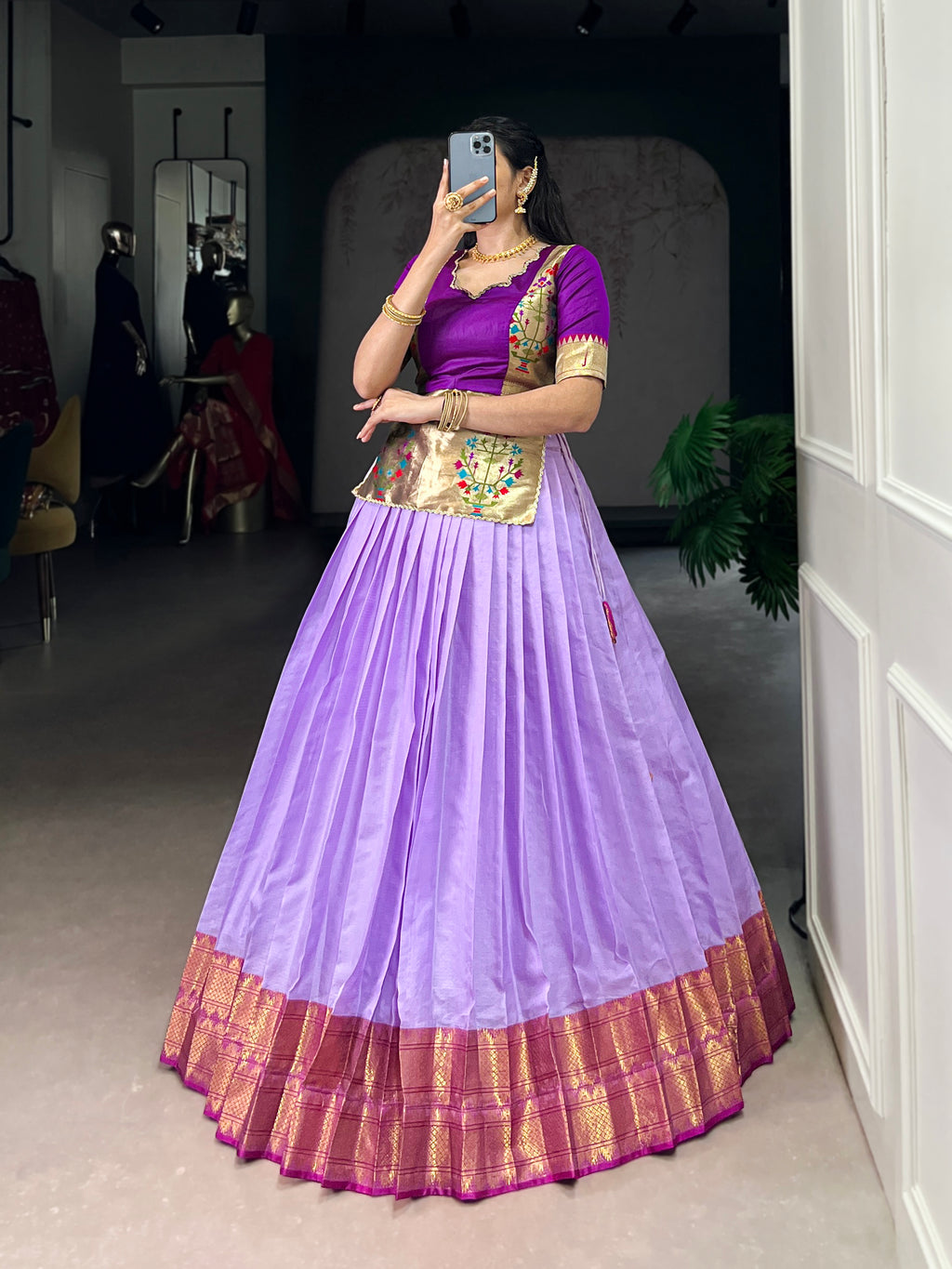Vini Lavender Color Cotton Silk Zari Weaving Co-ord Set Lehenga