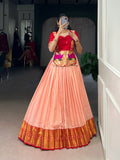 Vini Peach Color Cotton Silk Zari Weaving Co-ord Set Lehenga
