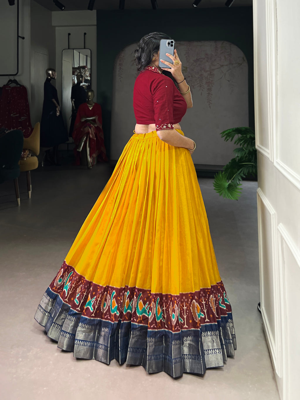Nira Mustard Yellow Poly Cotton Zari Weaving Co-ord Set Lehenga
