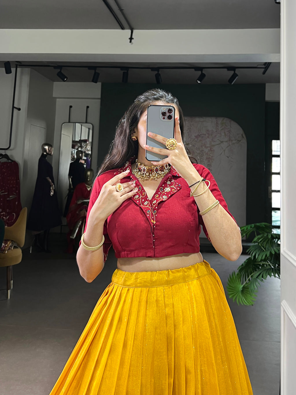 Nira Mustard Yellow Poly Cotton Zari Weaving Co-ord Set Lehenga