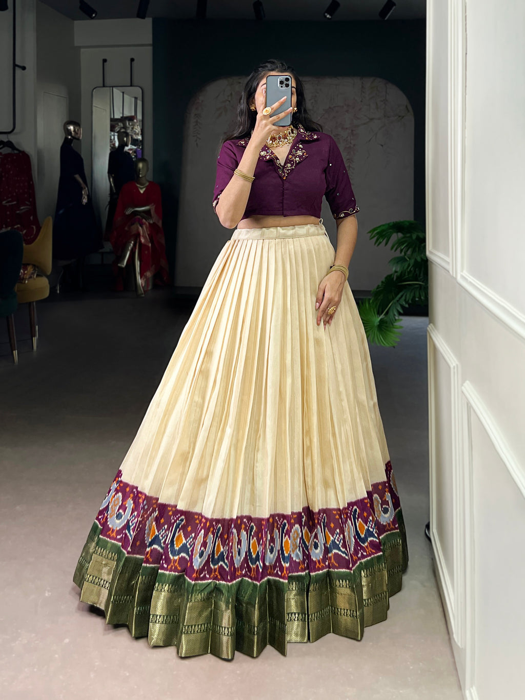 Nira Off-White Color Poly Cotton Zari Weaving Co-ord Set Lehenga