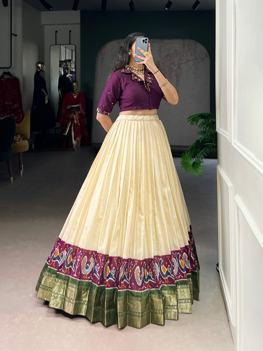 Nira Off-White Color Poly Cotton Zari Weaving Co-ord Set Lehenga