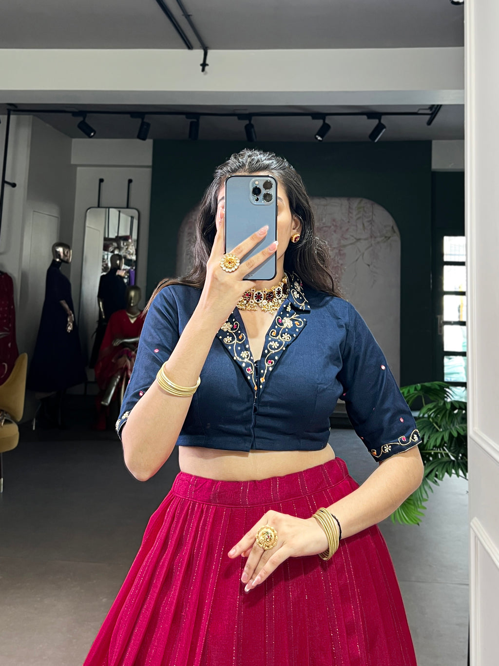 Nira Pink Color Poly Cotton Zari Weaving Co-ord Set Lehenga