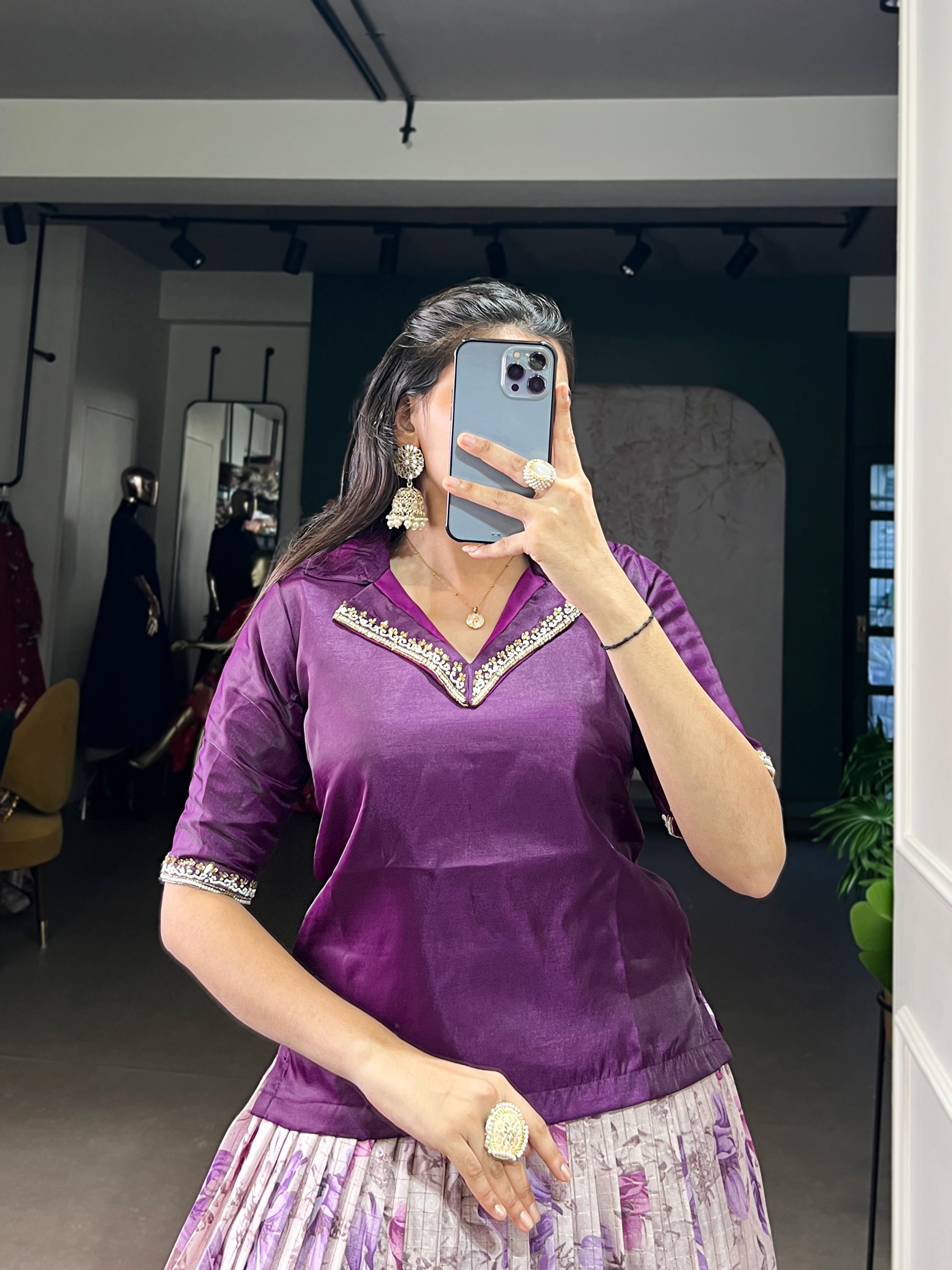 Diti Purple Dola Chex Floral Printed Zari Weaving Work Co-ord Set Lehenga