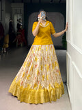 Diti Yellow Dola Chex Floral Printed Zari Weaving Work Co-ord Set Lehenga