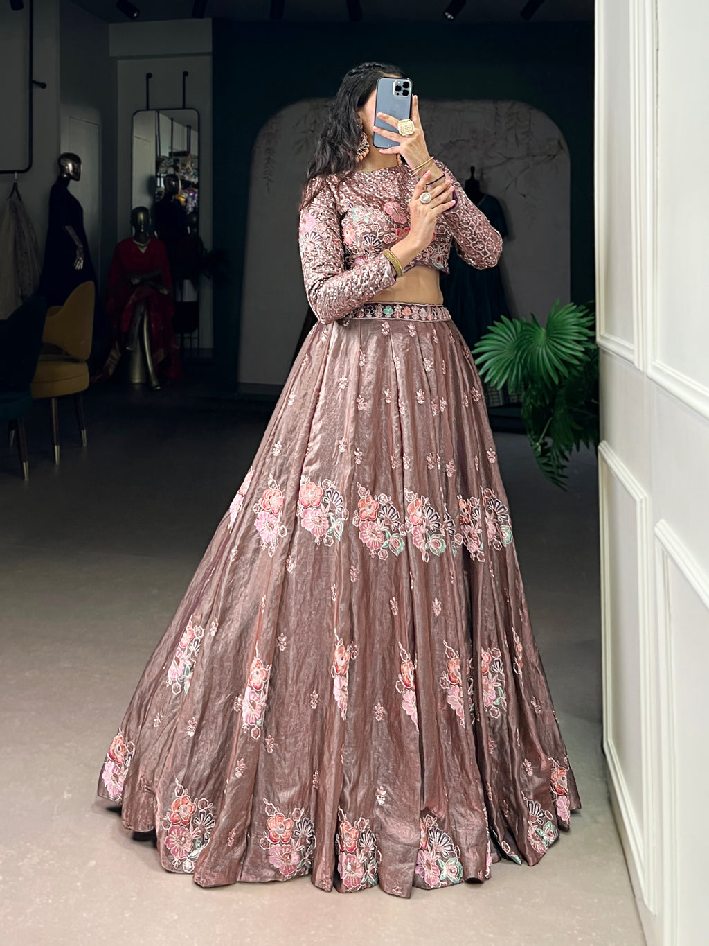 Anya Brown Color Fendi Sequins Embroidery Co-ord Lehenga Set