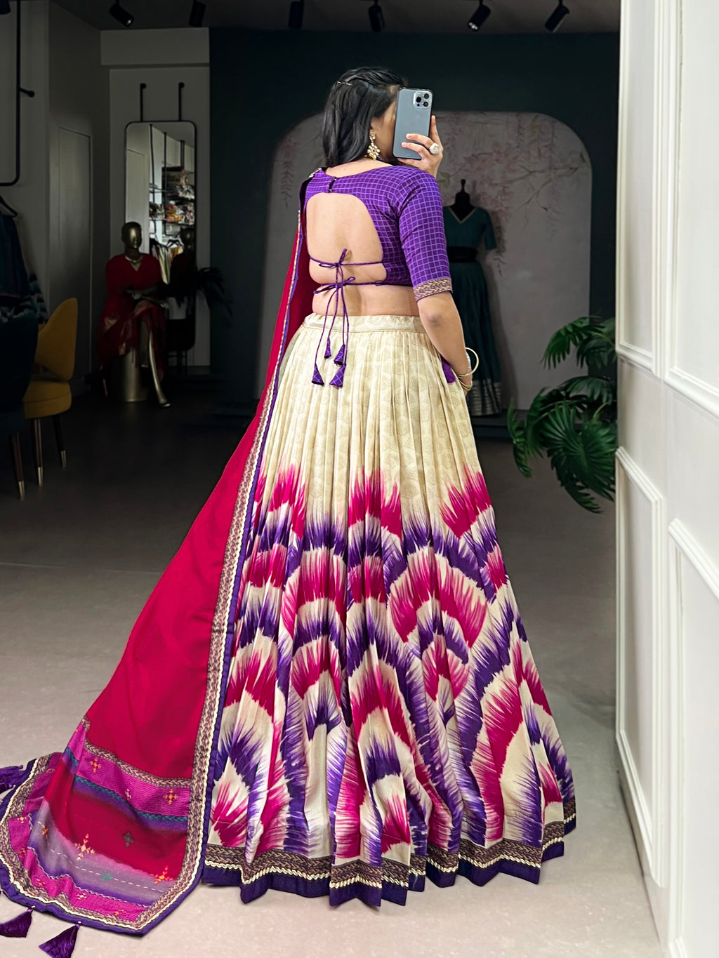 Siri Purple Color Tasar Silk Dye Printed Lehenga Choli with Dupatta