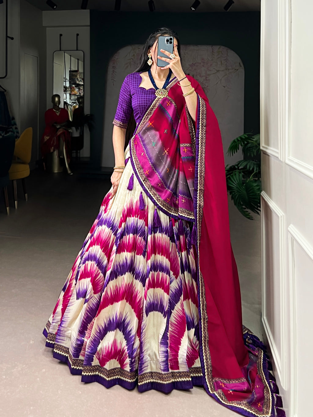 Siri Purple Color Tasar Silk Dye Printed Lehenga Choli with Dupatta