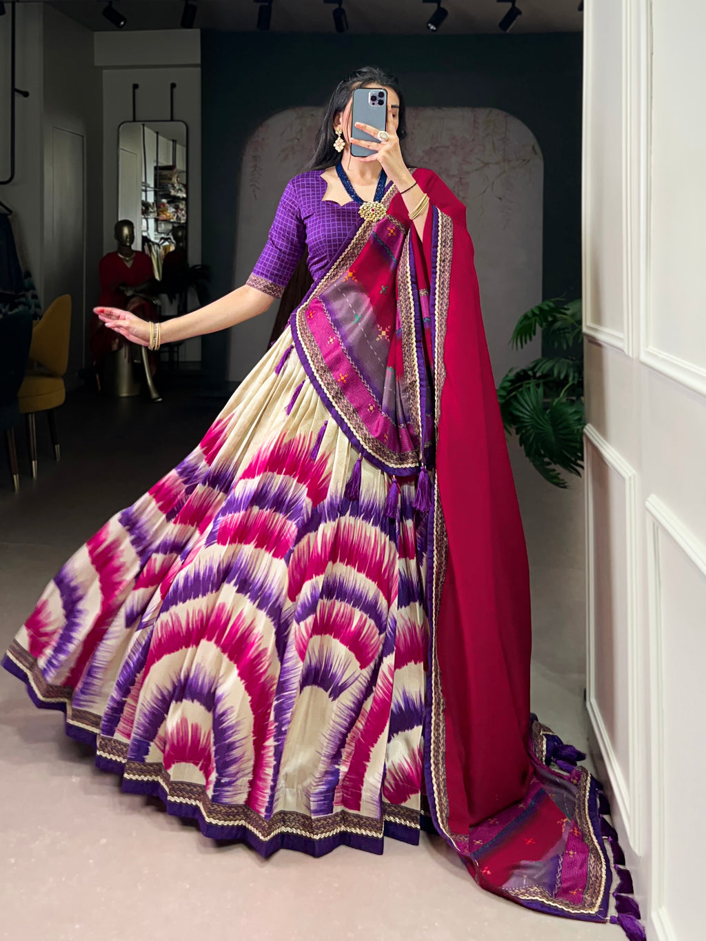 Siri Purple Color Tasar Silk Dye Printed Lehenga Choli with Dupatta