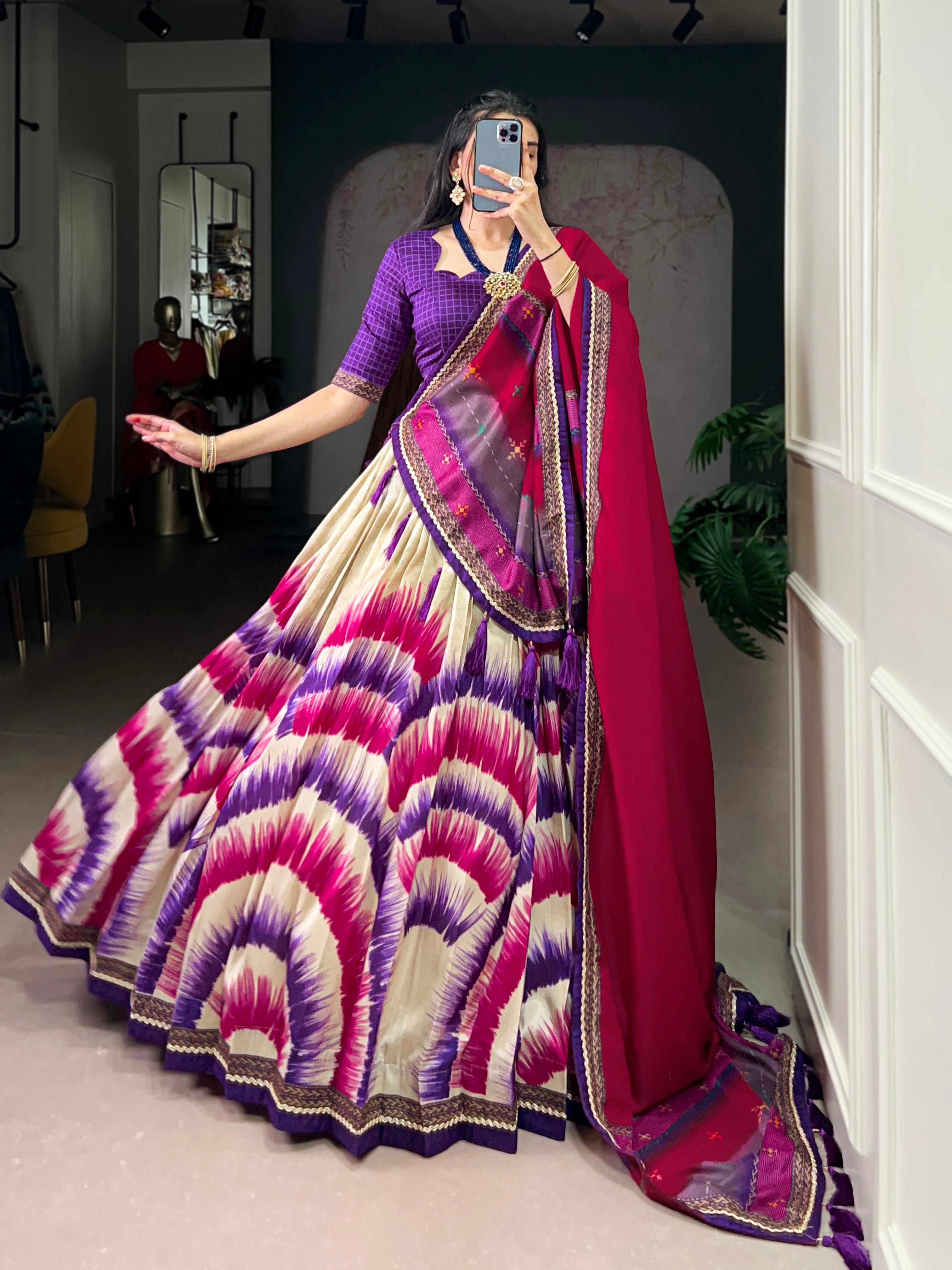 Siri Purple Color Tasar Silk Dye Printed Lehenga Choli with Dupatta
