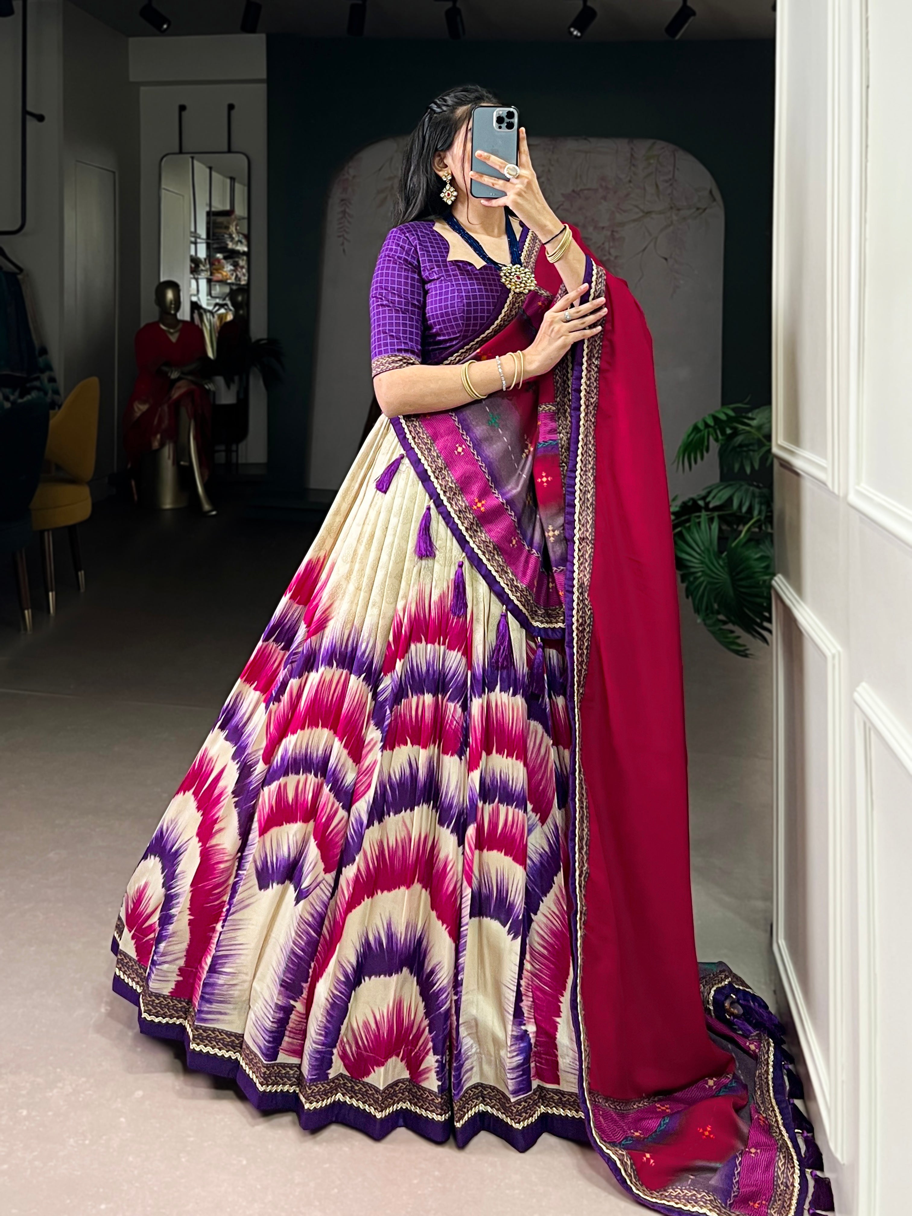 Siri Purple Color Tasar Silk Dye Printed Lehenga Choli with Dupatta