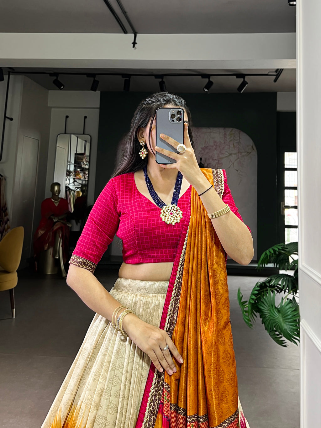 Siri Red Color Tasar Silk Dye Printed Lehenga Choli with Dupatta