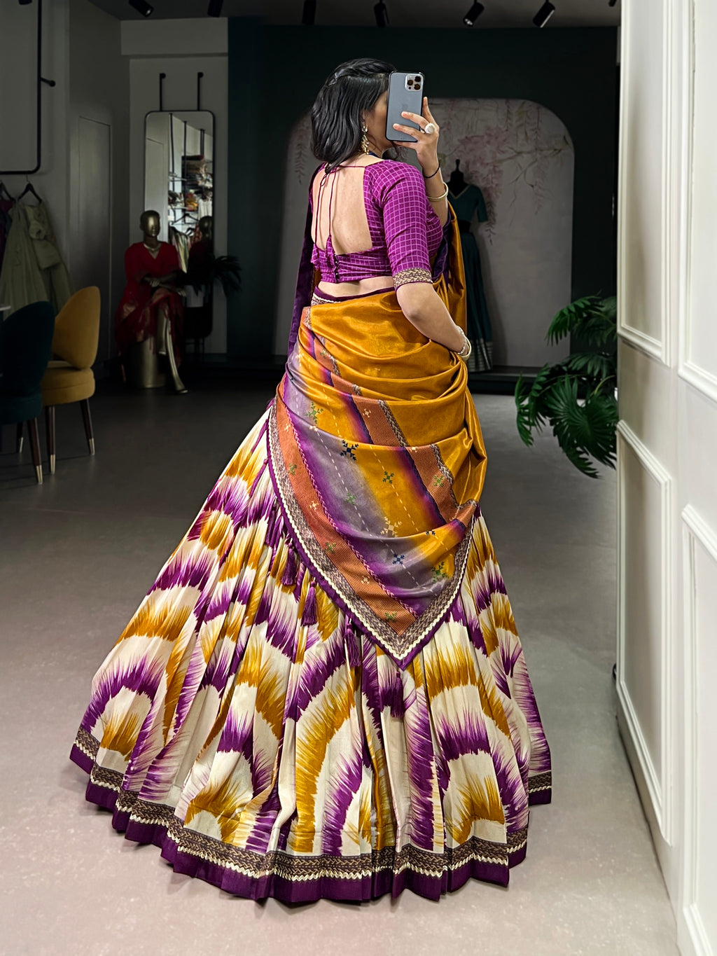 Siri Wine Color Tasar Silk Dye Printed Lehenga Choli with Dupatta