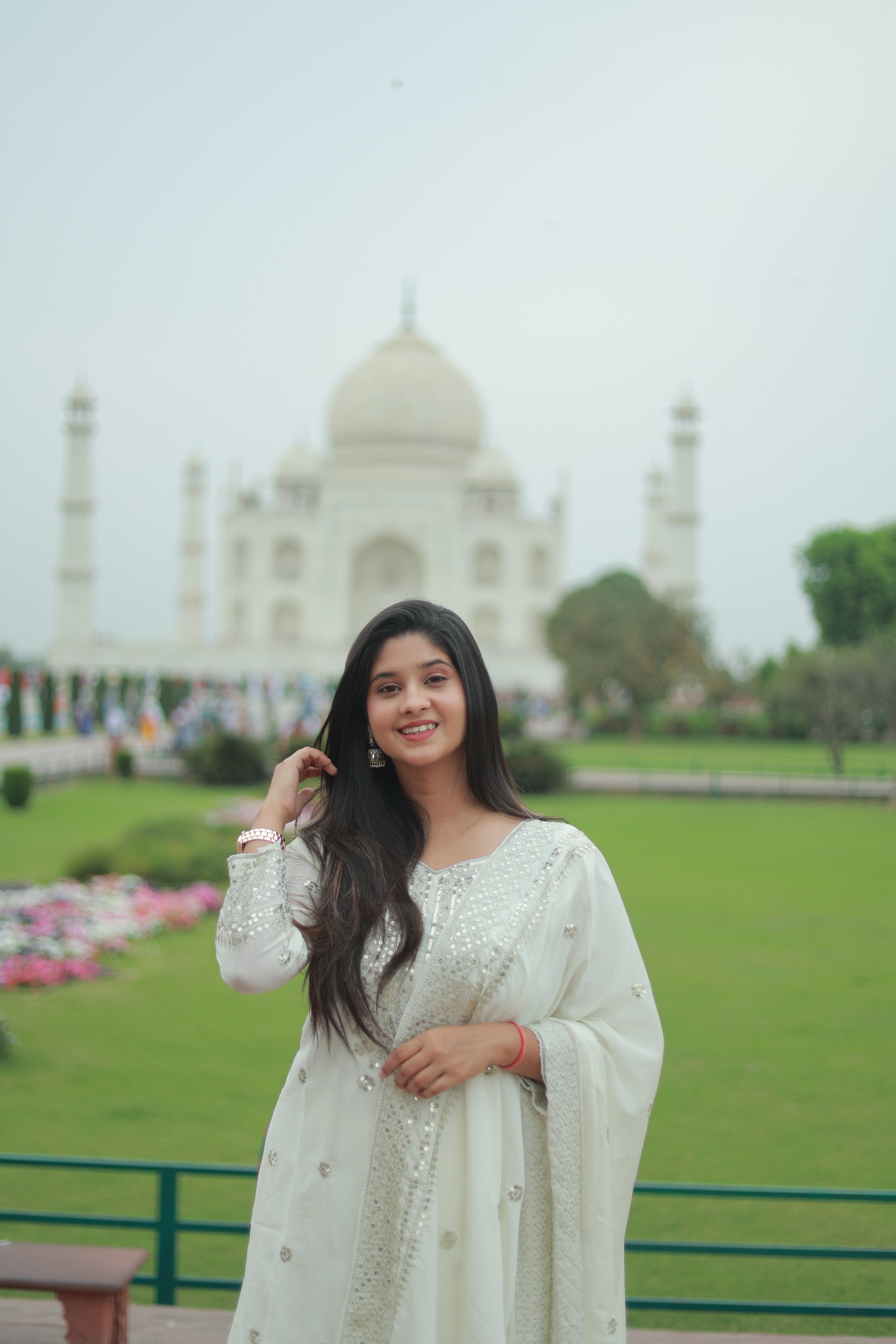 Shubha White Embroidered Chinon Silk Kurti Sharara Set