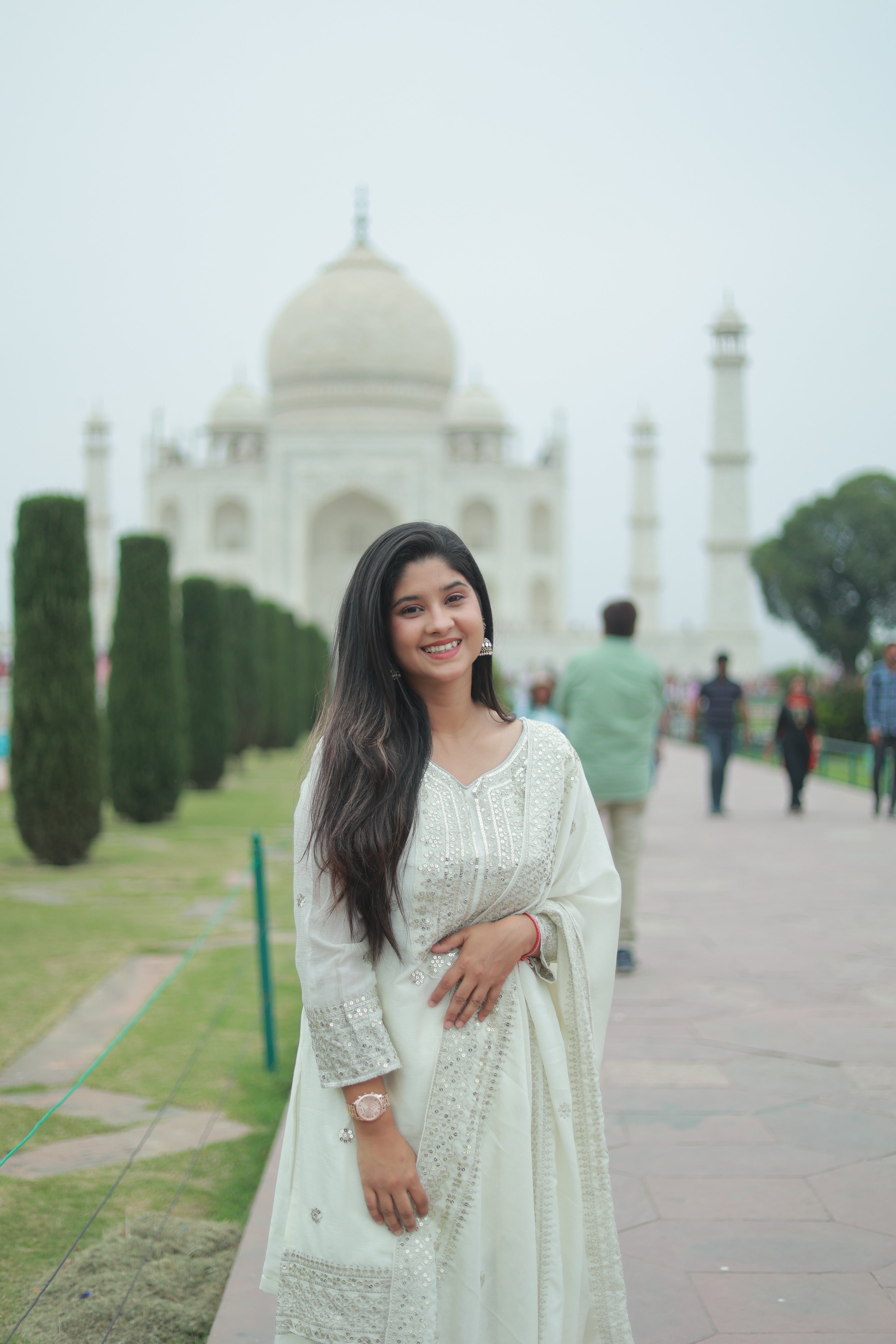 Shubha White Embroidered Chinon Silk Kurti Sharara Set