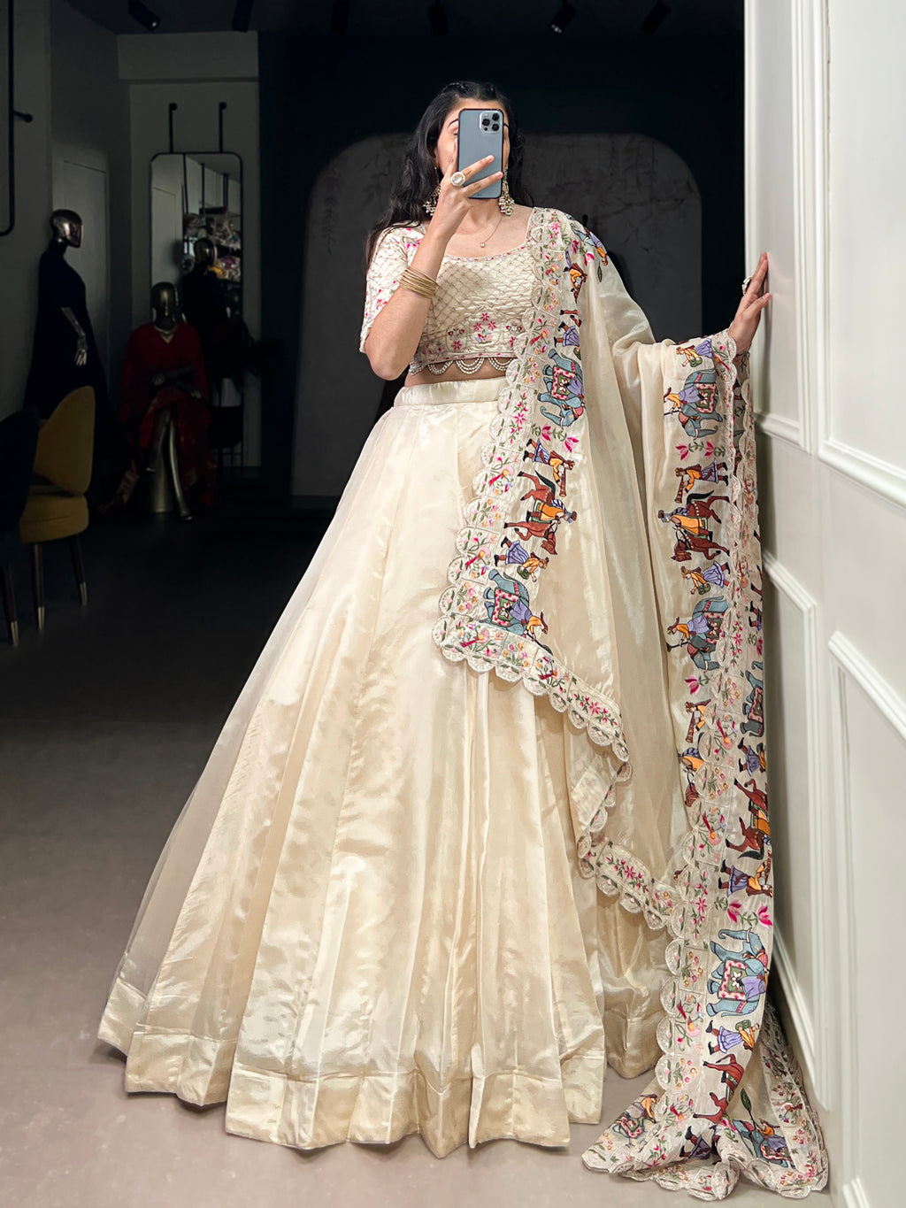 Hina Off-White Raspberry Silk Sequins Thread Embroidery Lehenga Choli