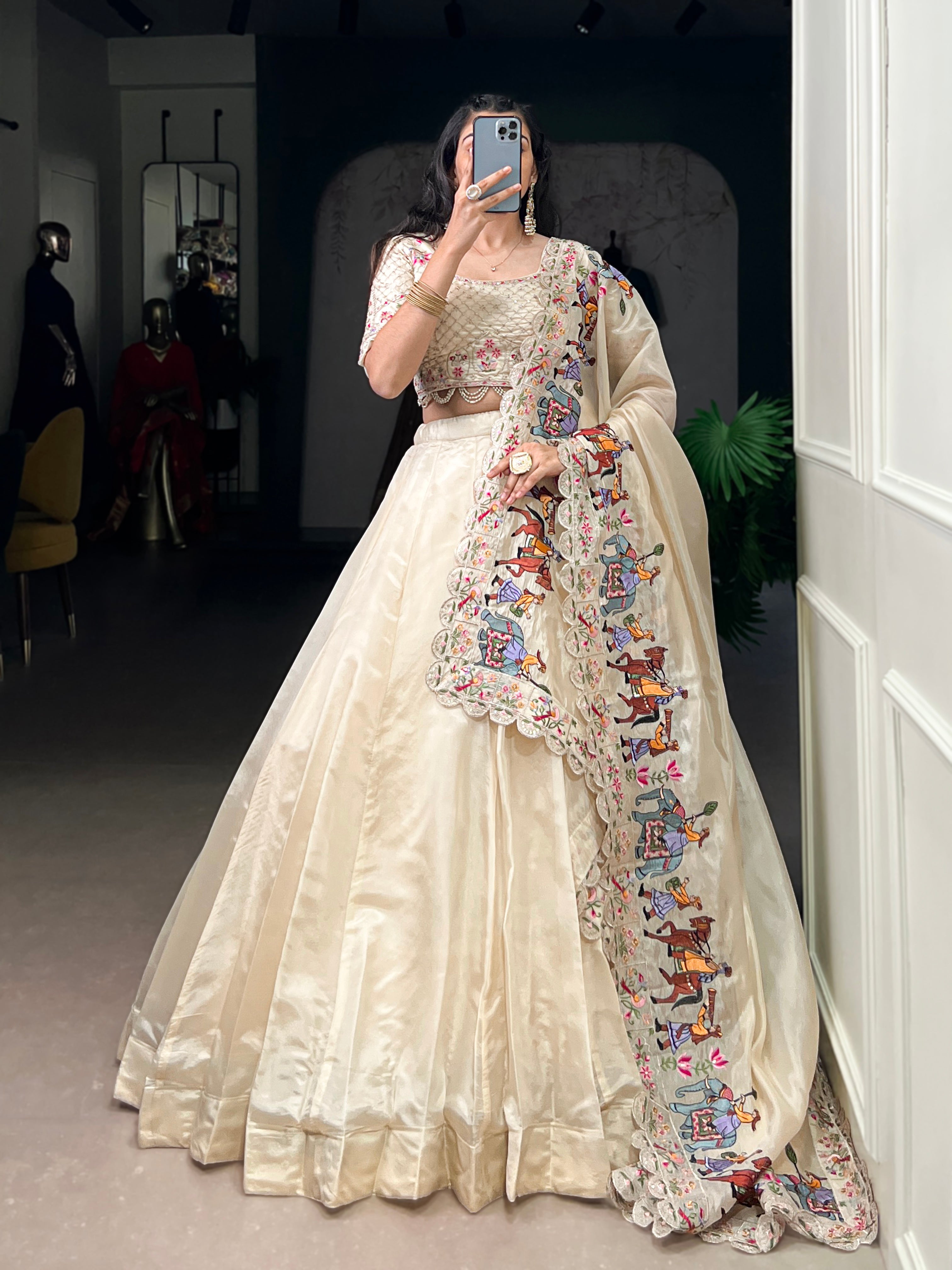 Hina Off-White Raspberry Silk Sequins Thread Embroidery Lehenga Choli