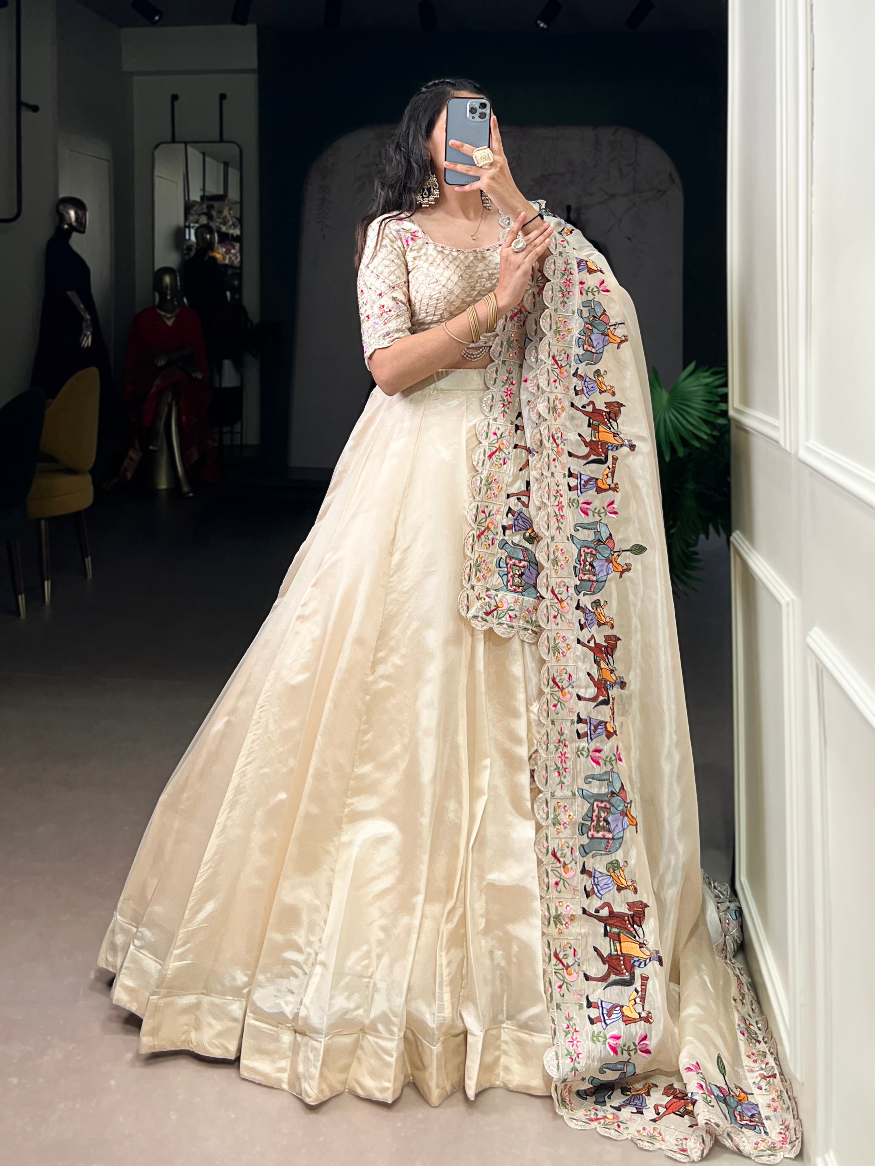 Hina Off-White Raspberry Silk Sequins Thread Embroidery Lehenga Choli