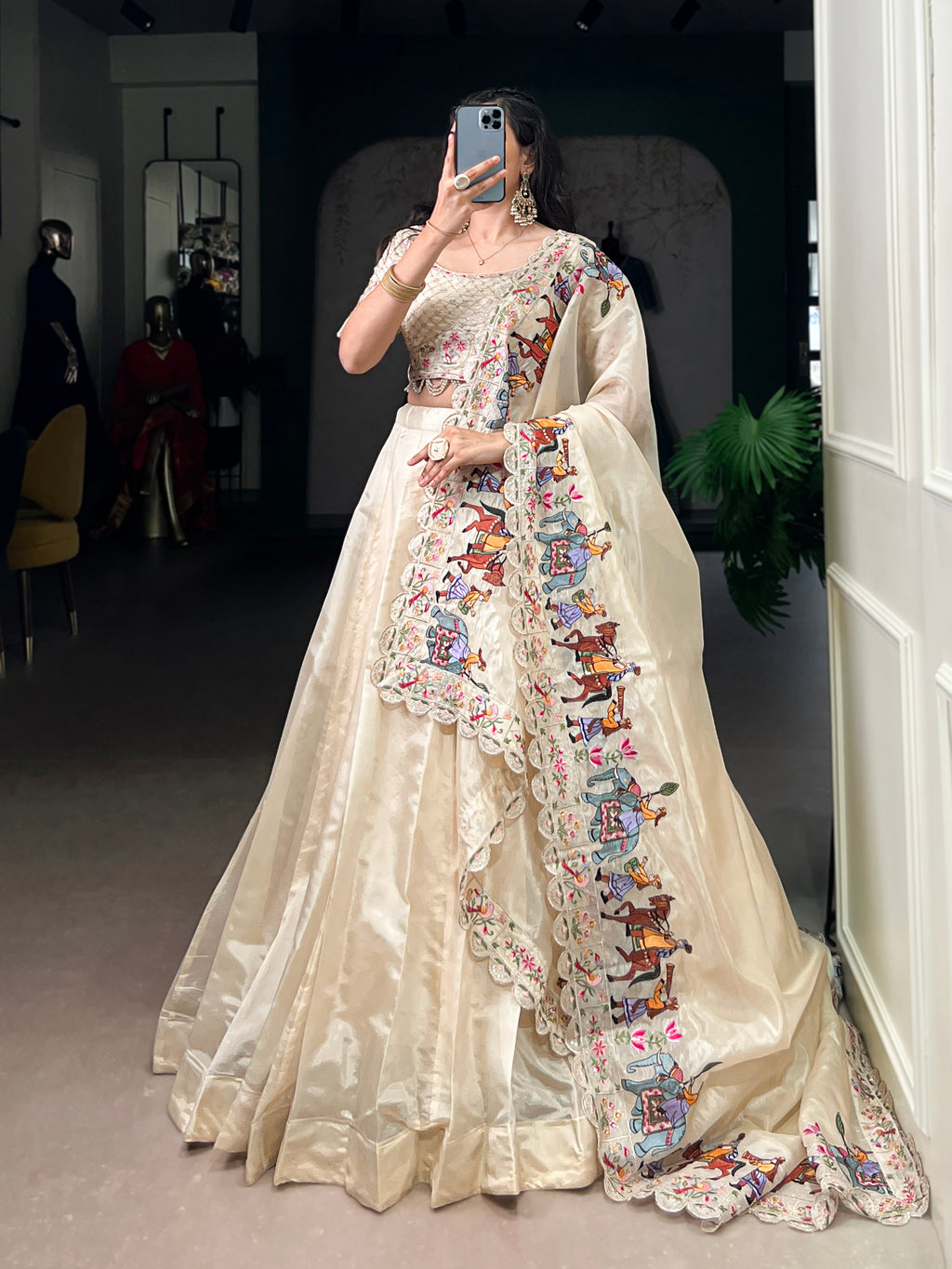 Hina Off-White Raspberry Silk Sequins Thread Embroidery Lehenga Choli