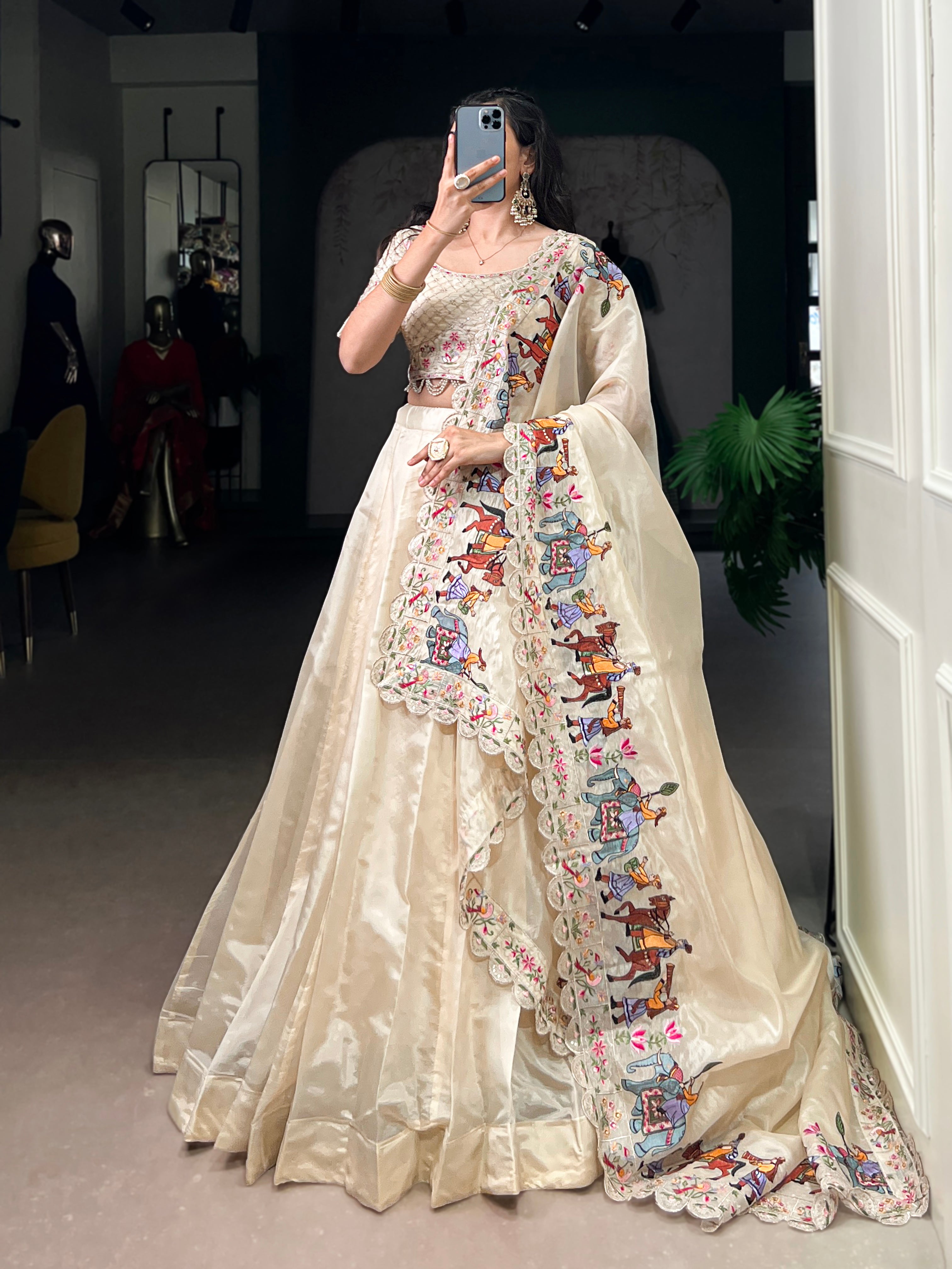 Hina Off-White Raspberry Silk Sequins Thread Embroidery Lehenga Choli