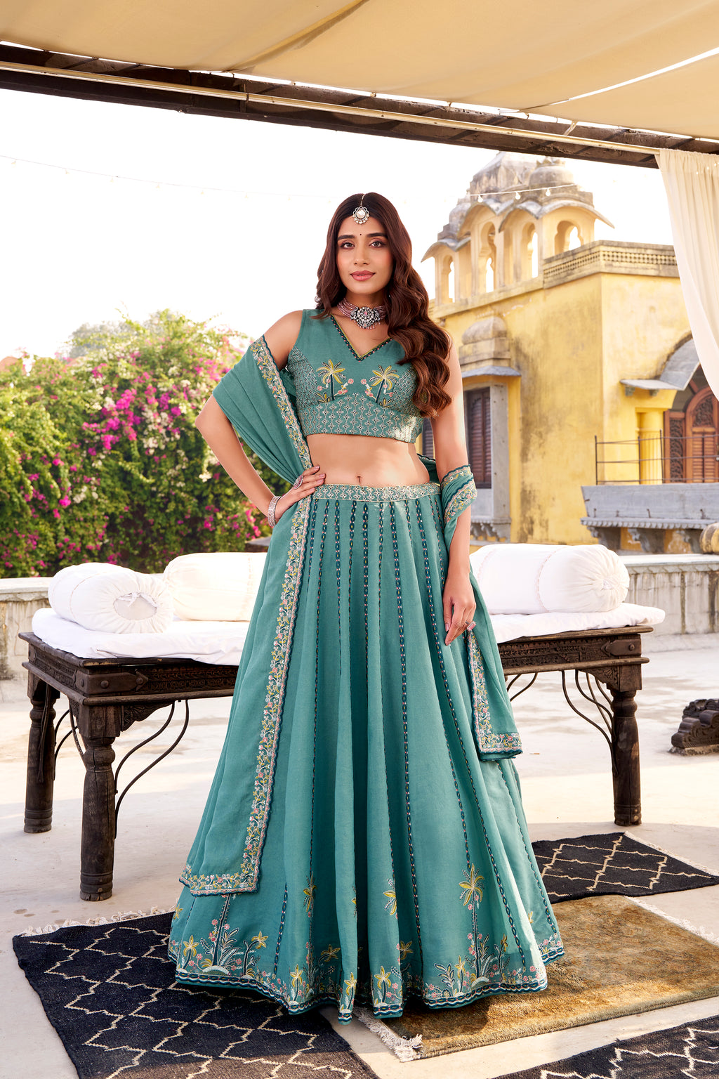 Zarakh Sky Blue Color Crush Silk Sequins and Thread Embroidery Work Lehenga Choli