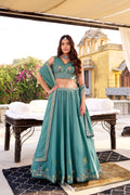 Zarakh Sky Blue Color Crush Silk Sequins and Thread Embroidery Work Lehenga Choli