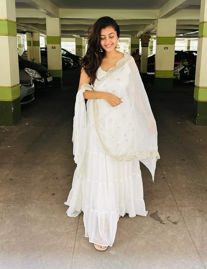 Devayani white georgette anarkali gown set