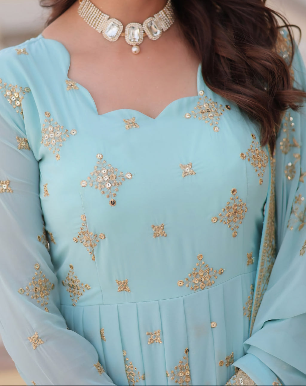 Blue georgette embroidered Sevya designer Anarkali gown