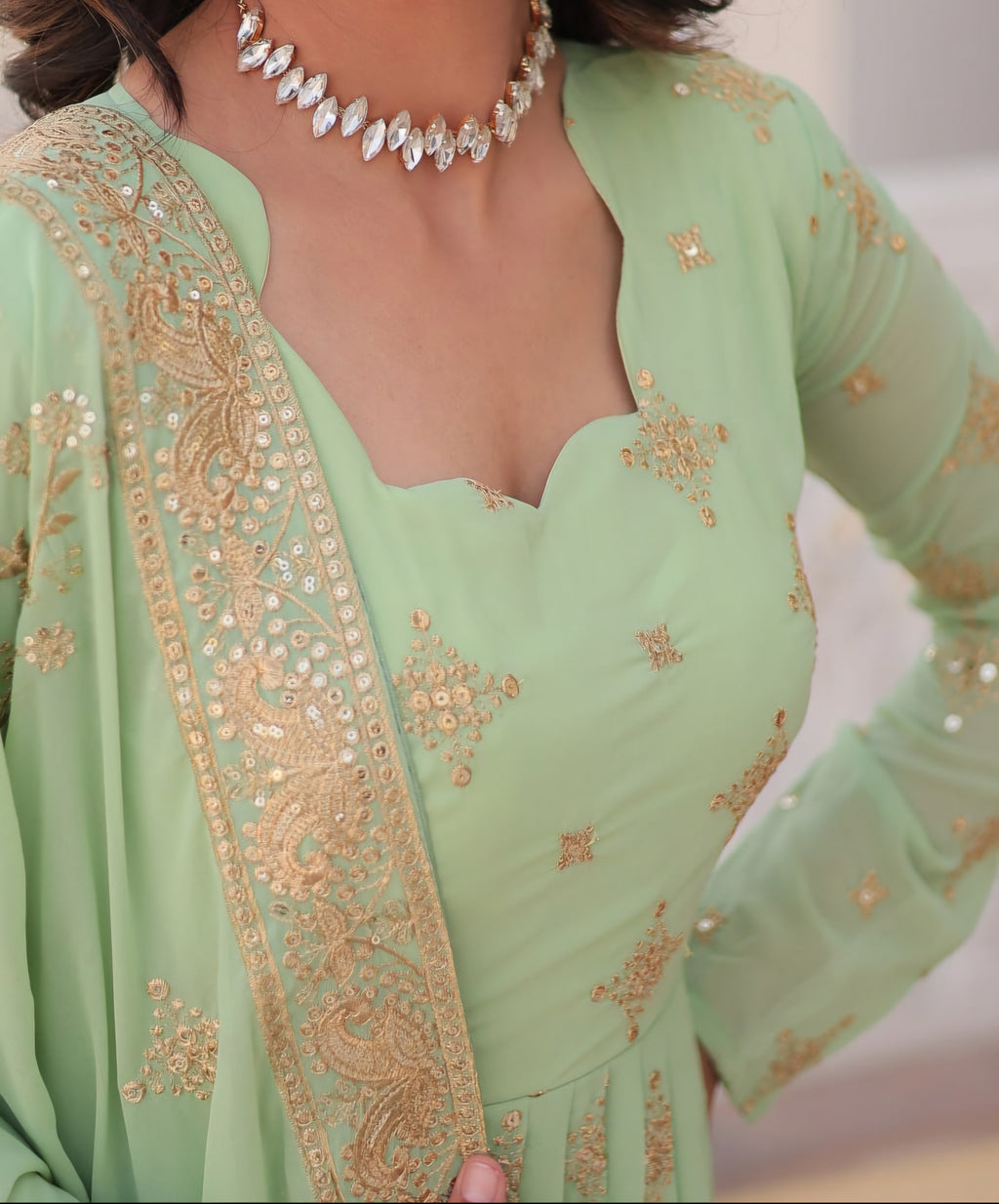 Sevya green georgette embroidered Anarkali gown set