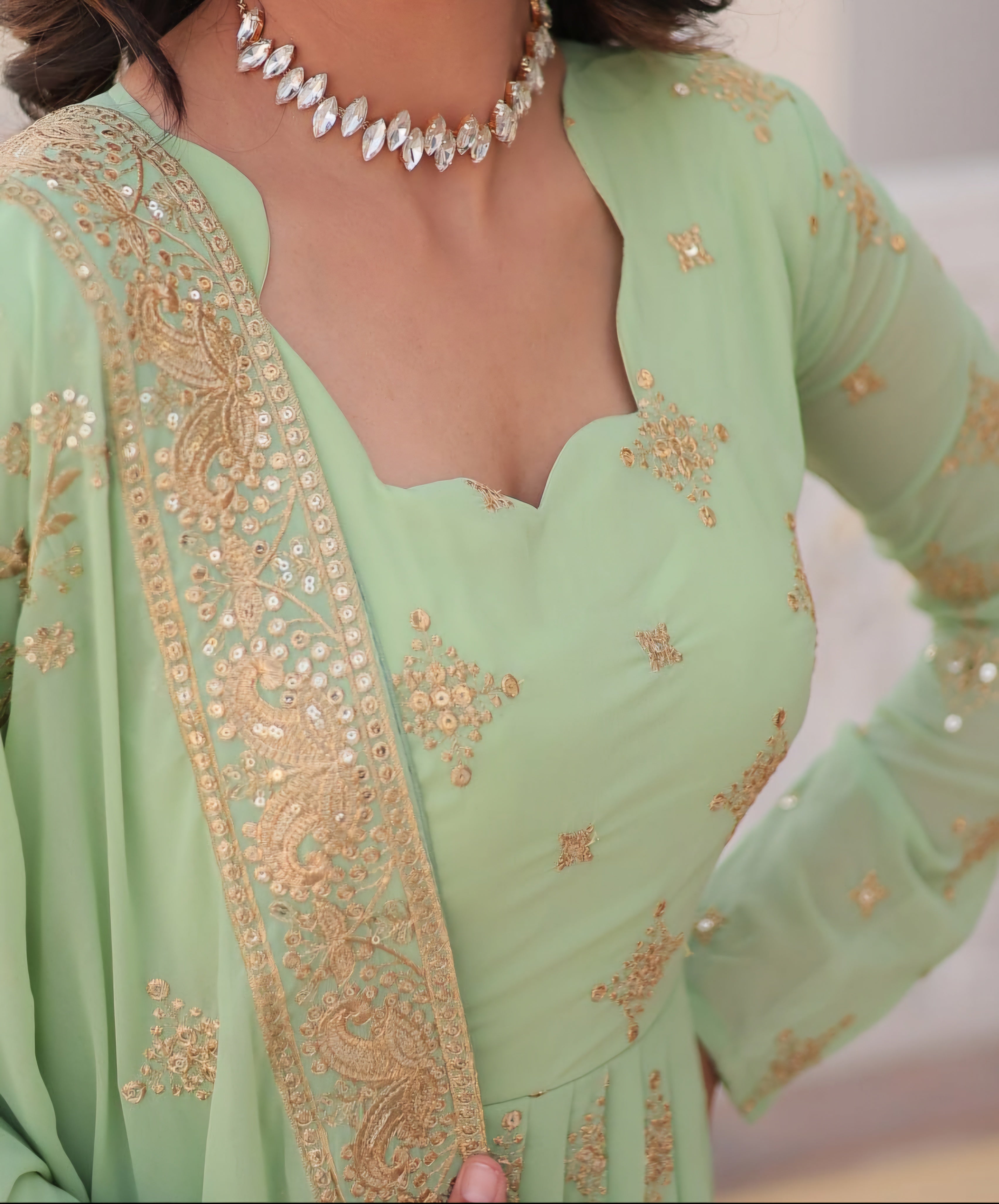 Sevya green georgette embroidered Anarkali gown set