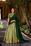 Suvarna Pista Green Dupion Silk Zari Weaving Work Half Saree Lehenga