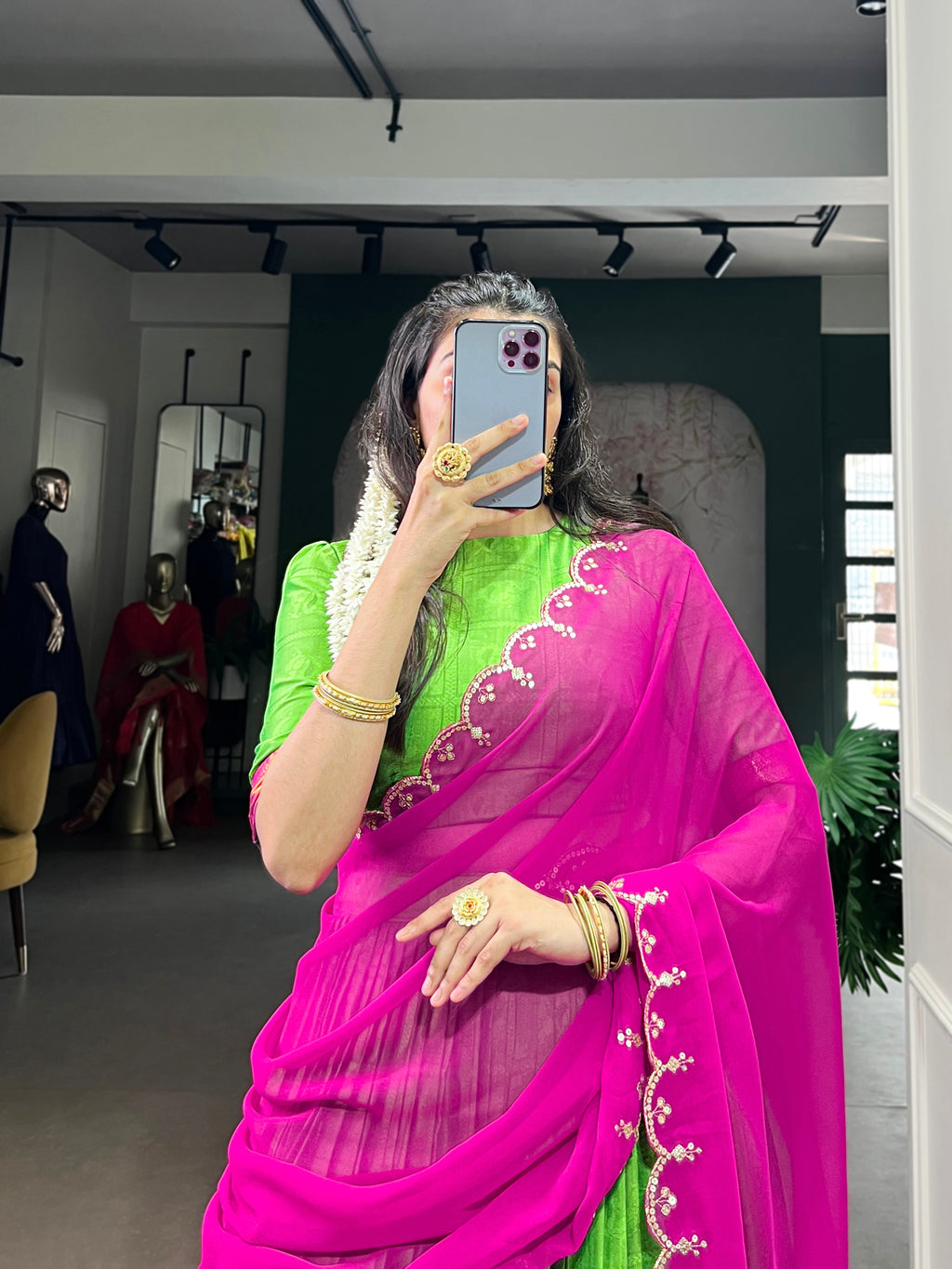 Niya Parrot Green Poly Cotton Zari Weaving Half Saree Lehenga