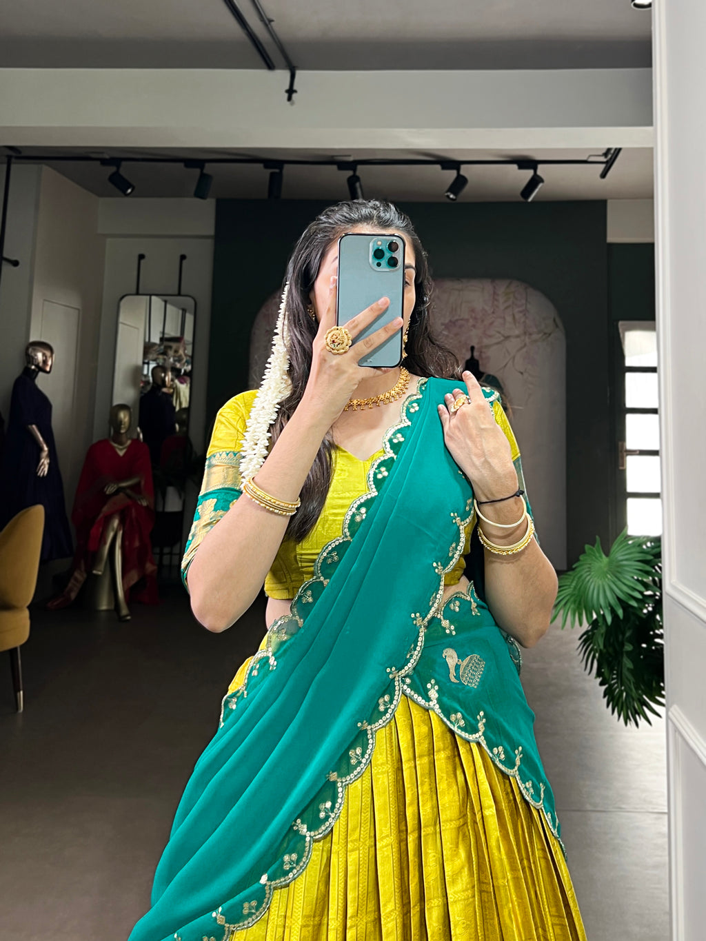 Niya Yellow Color Poly Cotton Zari Weaving Half Saree Lehenga