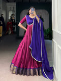 Pink Color Aura Silk Zari Weaving Gown with Georgette Lace Dupatta