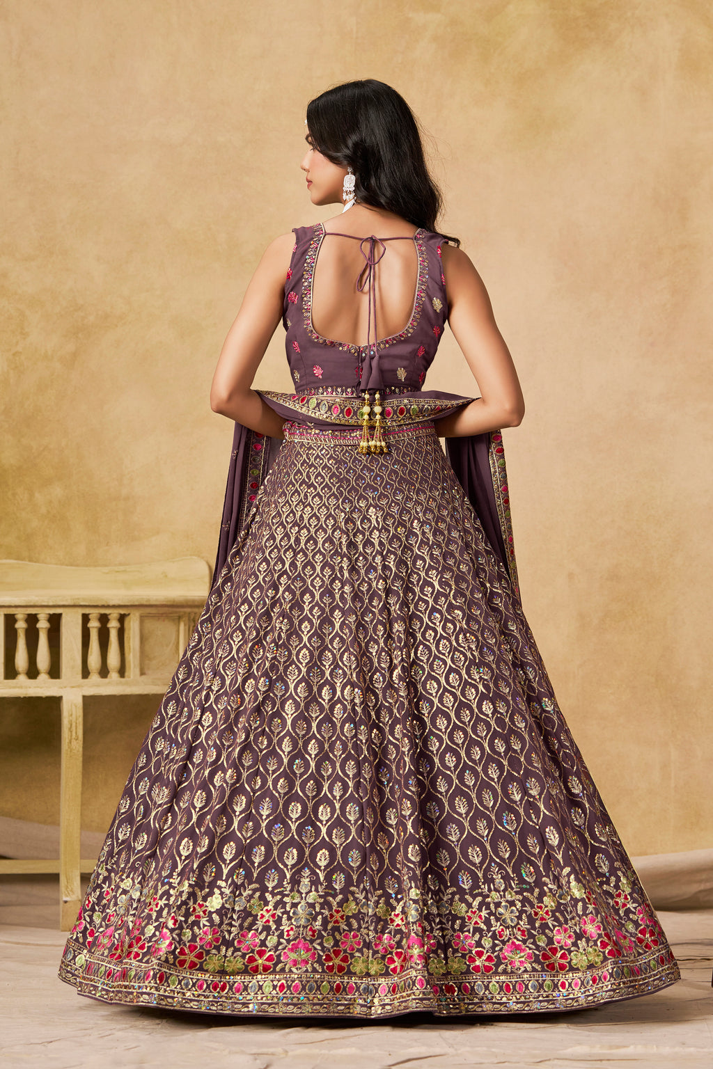 Sakhi Light Purple Soft Georgette with Sequins Zari Resham and Badla Embroidery Work Lehenga Choli