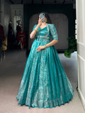 Teal Color Kanjivaram Zari Weaving Work Gown with Lace Touch-Up Koti