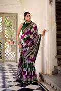Green Color Polyester Viscose Chanderi Printed Saree with Unstitched Blouse