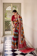 Maroon Color Polyester Viscose Chanderi Printed Saree with Unstitched Blouse