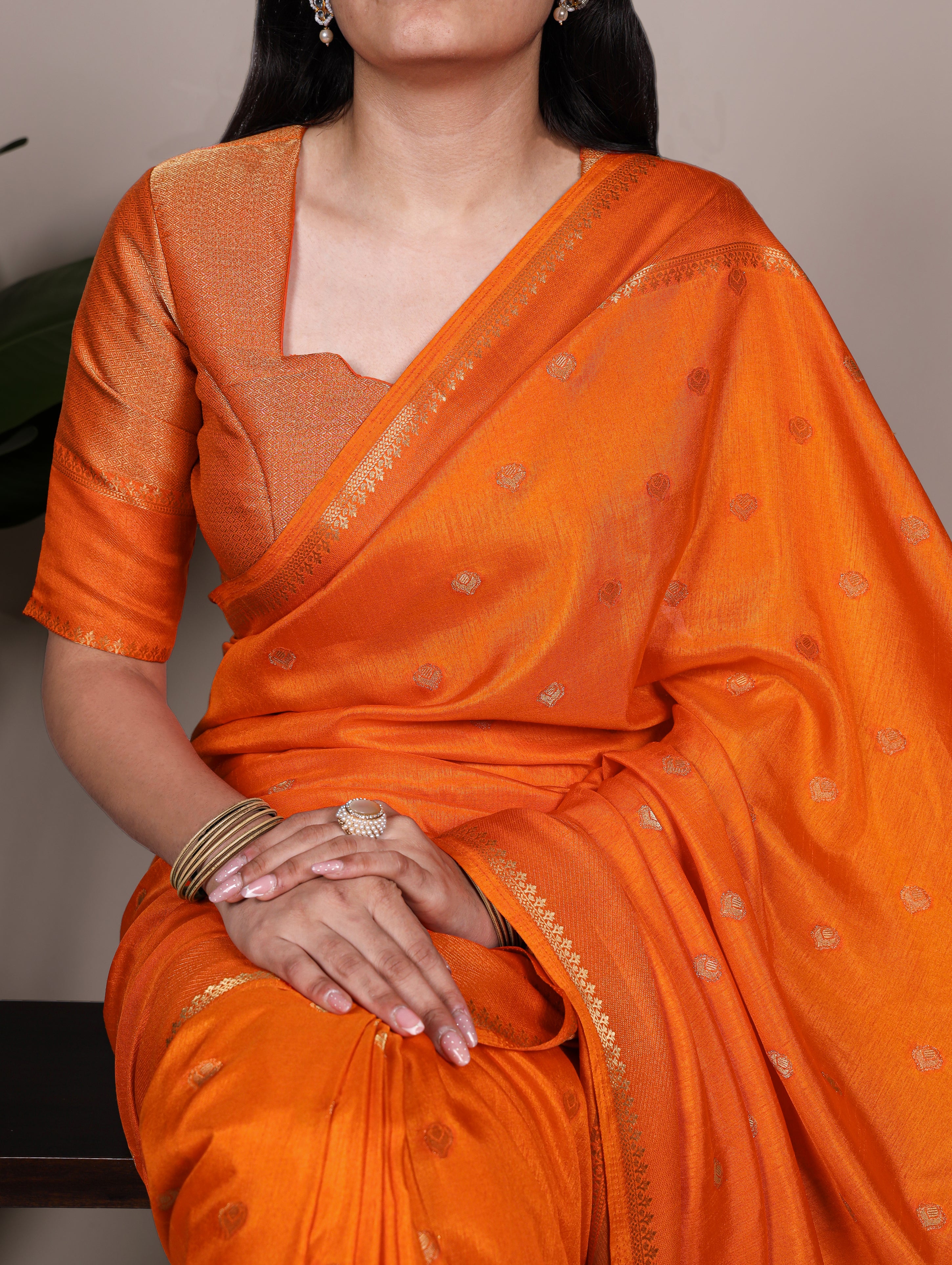 Orange Color Roop Silk Zari Weaving Saree with Unstitched Blouse