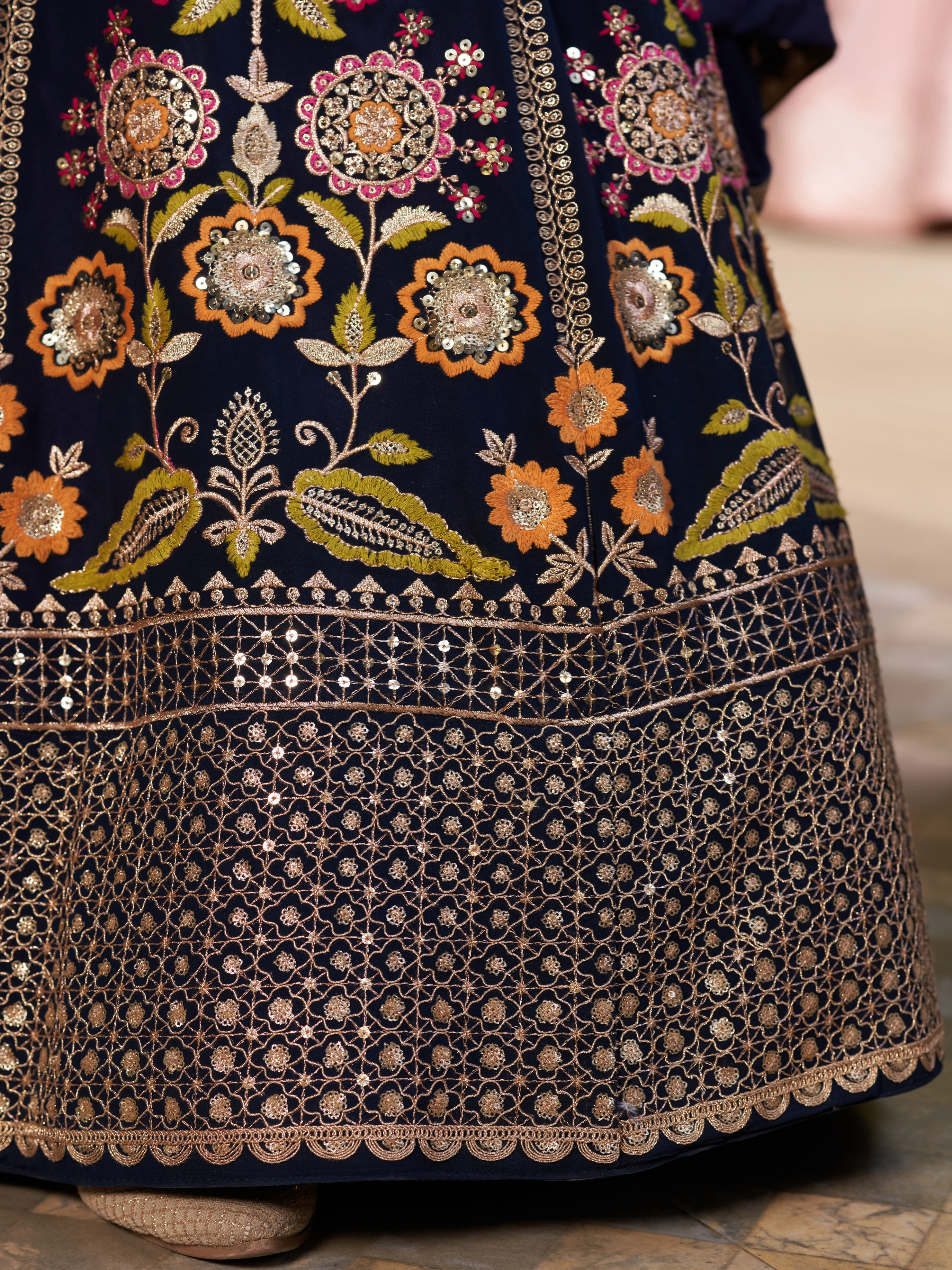Navya deep navy blue floral embroidered lehenga choli with dupatta